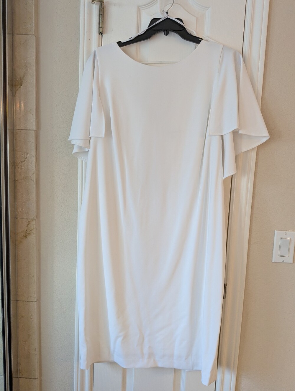 NWT Calvin Klein Elegant White Flutter-Sleeve Dress 20W